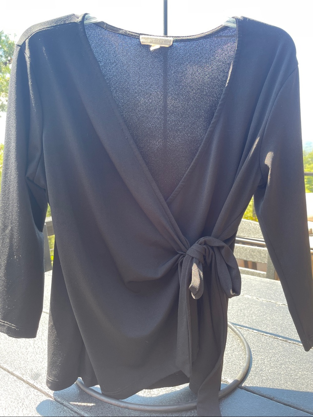 Black Wrap Blouse with Side Tie. Versatile and flattering.
